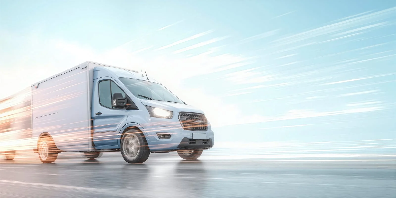 Hire van on the road collecting building materials