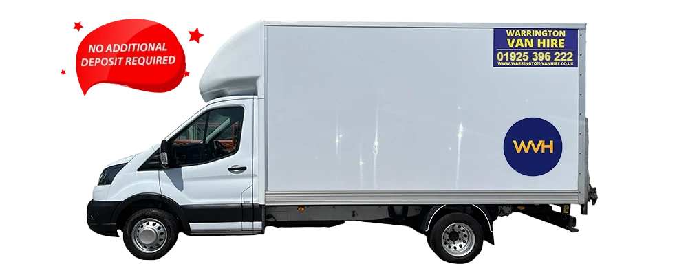 White Luton box van with a tail lift from Warrington Van Hire
